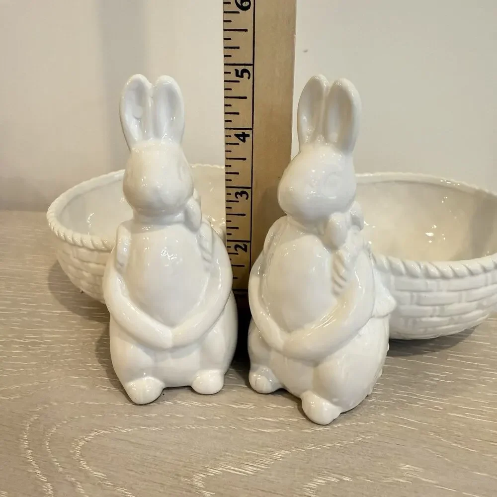 White Ceramic Bunny Bowl‎ Easter Farmhouse Candy Trinket Dish Happy Easter NWOT